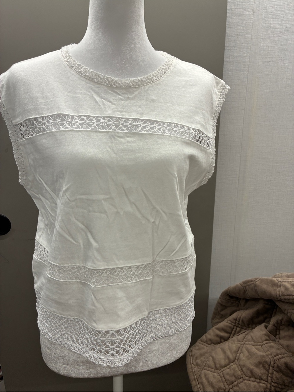 rag & bone White Lace-Inset Sleeveless Top